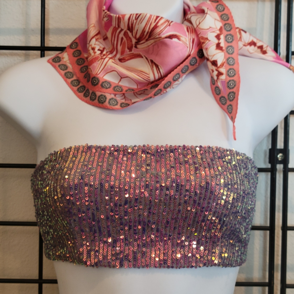 Free People Intimately Sequin Strapless Crop Top - Echo Pure Silk Neck Hat Scarf